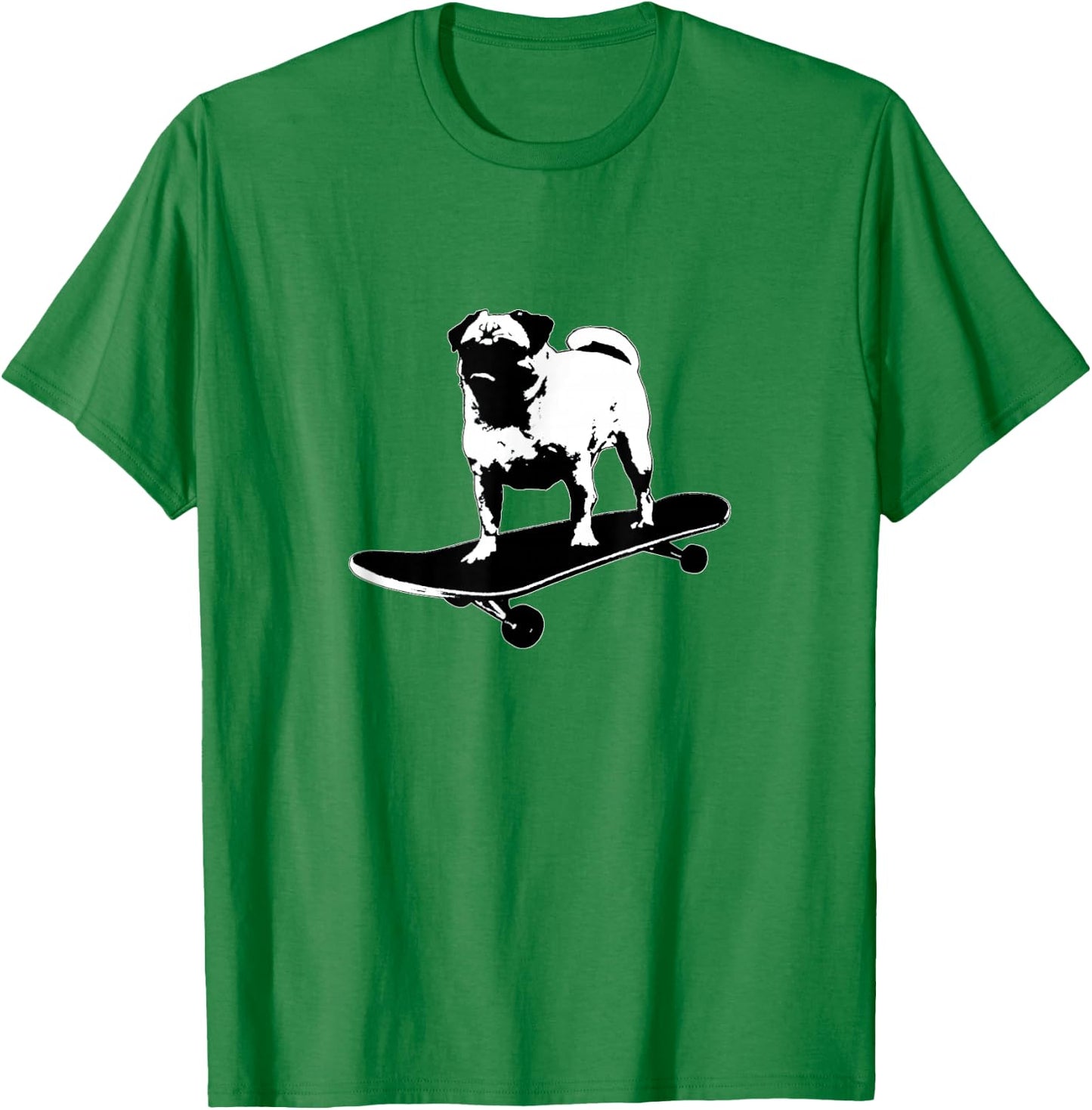 Pug on a Skateboard Black & White Lithograph Style Funny Dog Men Women Girls Kids T-Shirt - T-Shirt | Irish Green