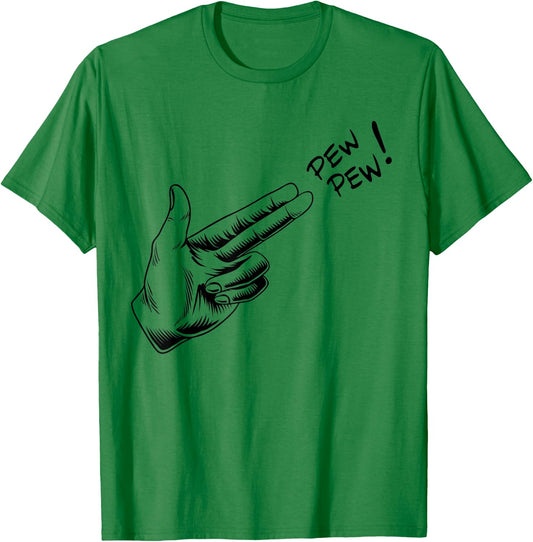 Hand Hands Pew Gun Line Art Scatch Lined Halloween Costume T-Shirt - T-Shirt | Irish Green