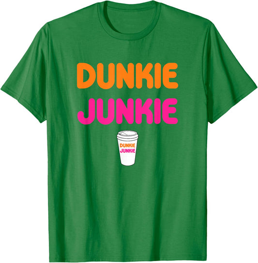 Funny Dunkie Junkie Coffee Love Funny Coffee Saying T-Shirt - T-Shirt | Irish Green