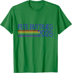 Pete Buttigieg 2028 Retro Rainbow mayor Pete Buttigieg T-Shirt - T-Shirt | Irish Green