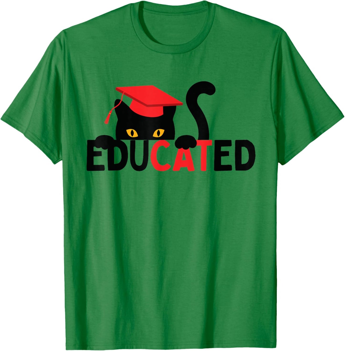 Educated Cat in Graduation Cap Funny Grad T-Shirt - T-Shirt | Irish Green