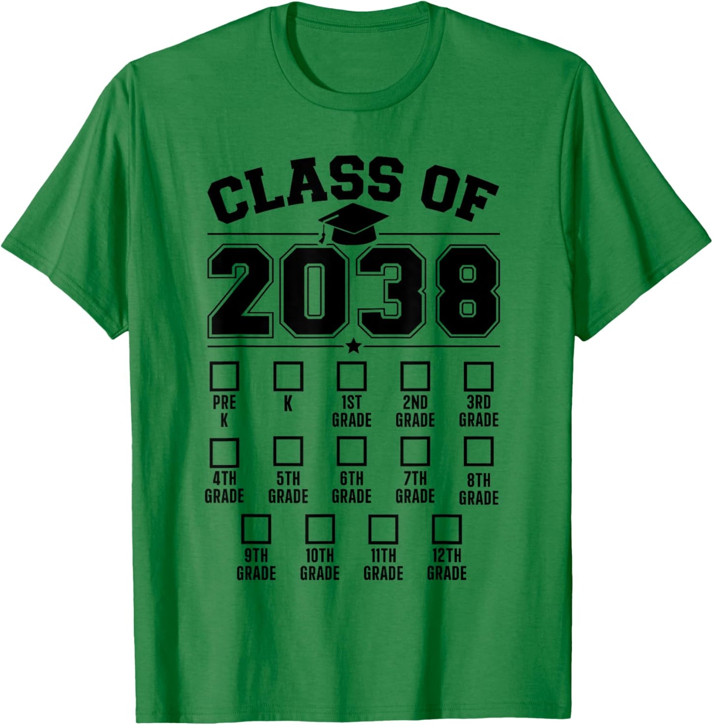 Class of 2038 grow with me checklist pre-k to 12th grade T-Shirt - T-Shirt | Irish Green