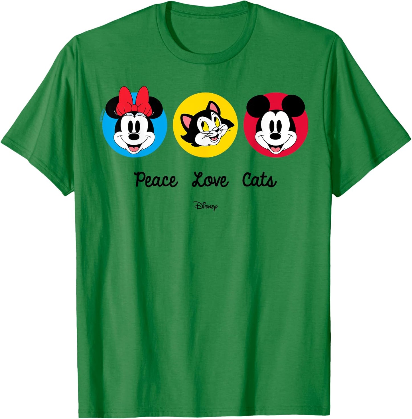 Mickey Mouse Minnie Mouse Figaro Peace Love Cats T-Shirt - T-Shirt | Irish Green