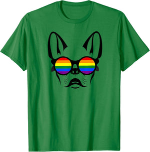 Gay French bulldog with rainbow pride sunglasses Men Women T-Shirt - T-Shirt | Irish Green
