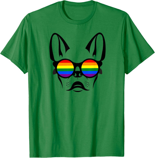 Gay French bulldog with rainbow pride sunglasses Men Women T-Shirt - T-Shirt | Irish Green
