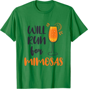 Will Run for Mimosas Funny Runner Running Mimosa Lover T-Shirt - T-Shirt | Irish Green