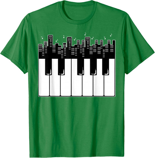 Piano Keyboard Skyline Pianist Music Friend T-Shirt - T-Shirt | Irish Green