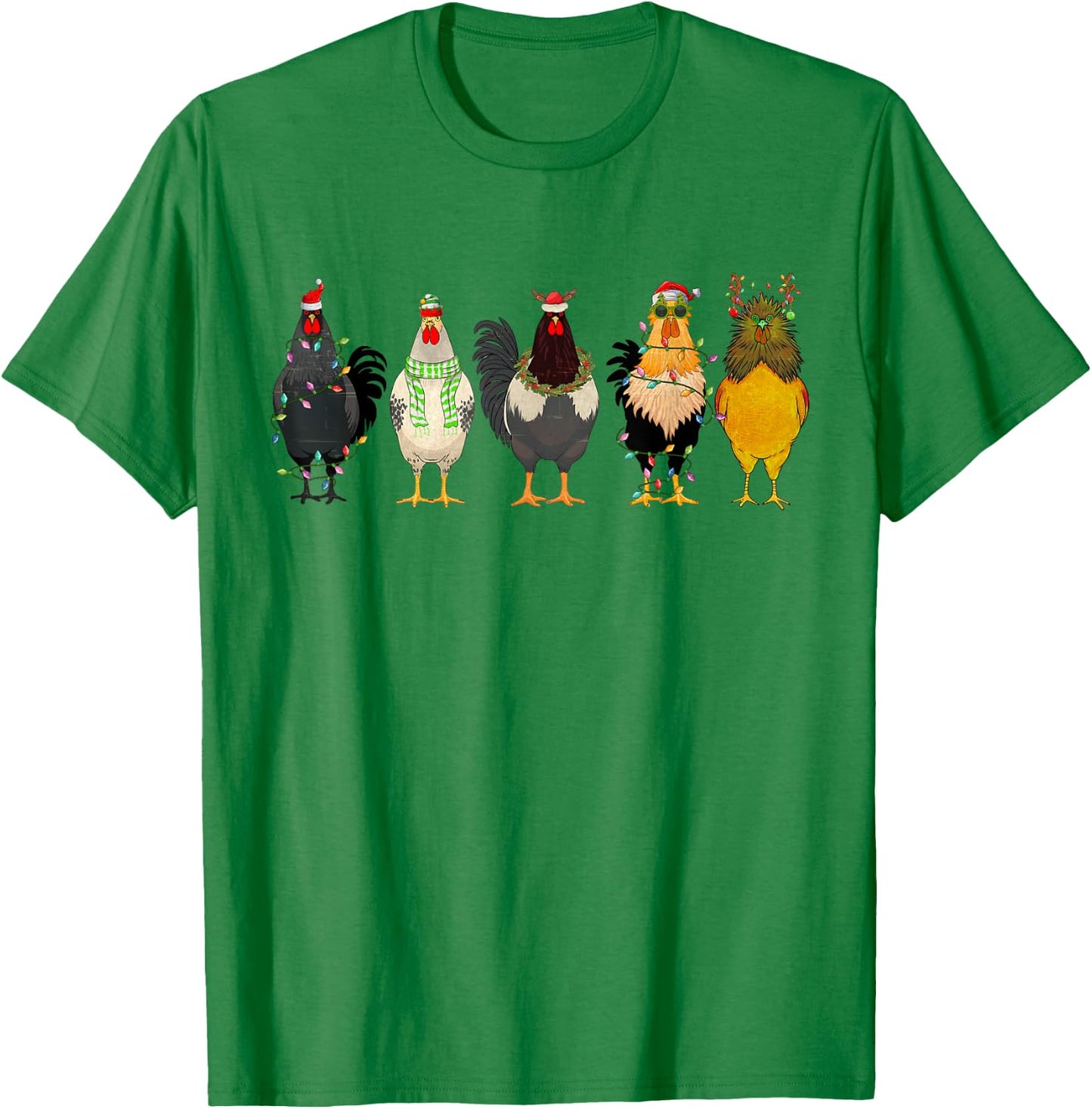Christmas Chickens Funny Chicks XMAS Lights Cat Santa Hat T-Shirt - T-Shirt | Irish Green