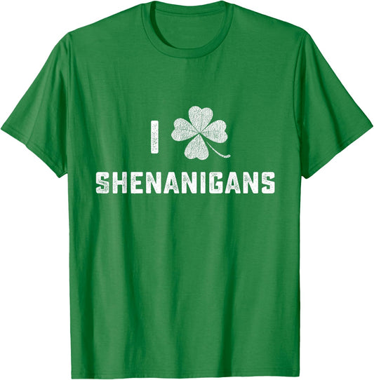I Love Shenanigans St Patricks Day Shamrock Men Women Kids T-Shirt - T-Shirt | Irish Green