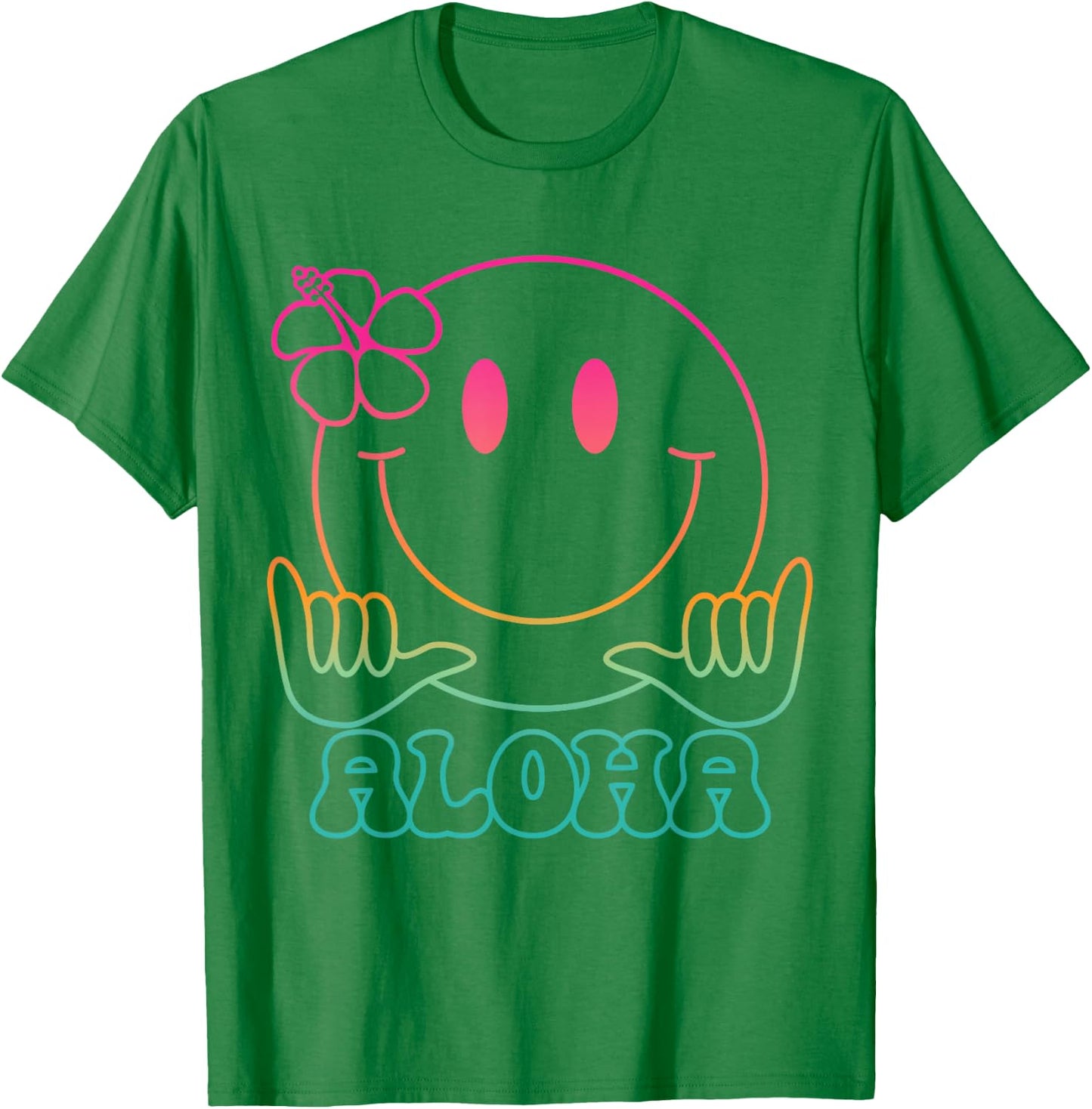 Aloha Hawaiian Cute Smile Face Shaka Hibiscus Kids Girls T-Shirt - T-Shirt | Irish Green