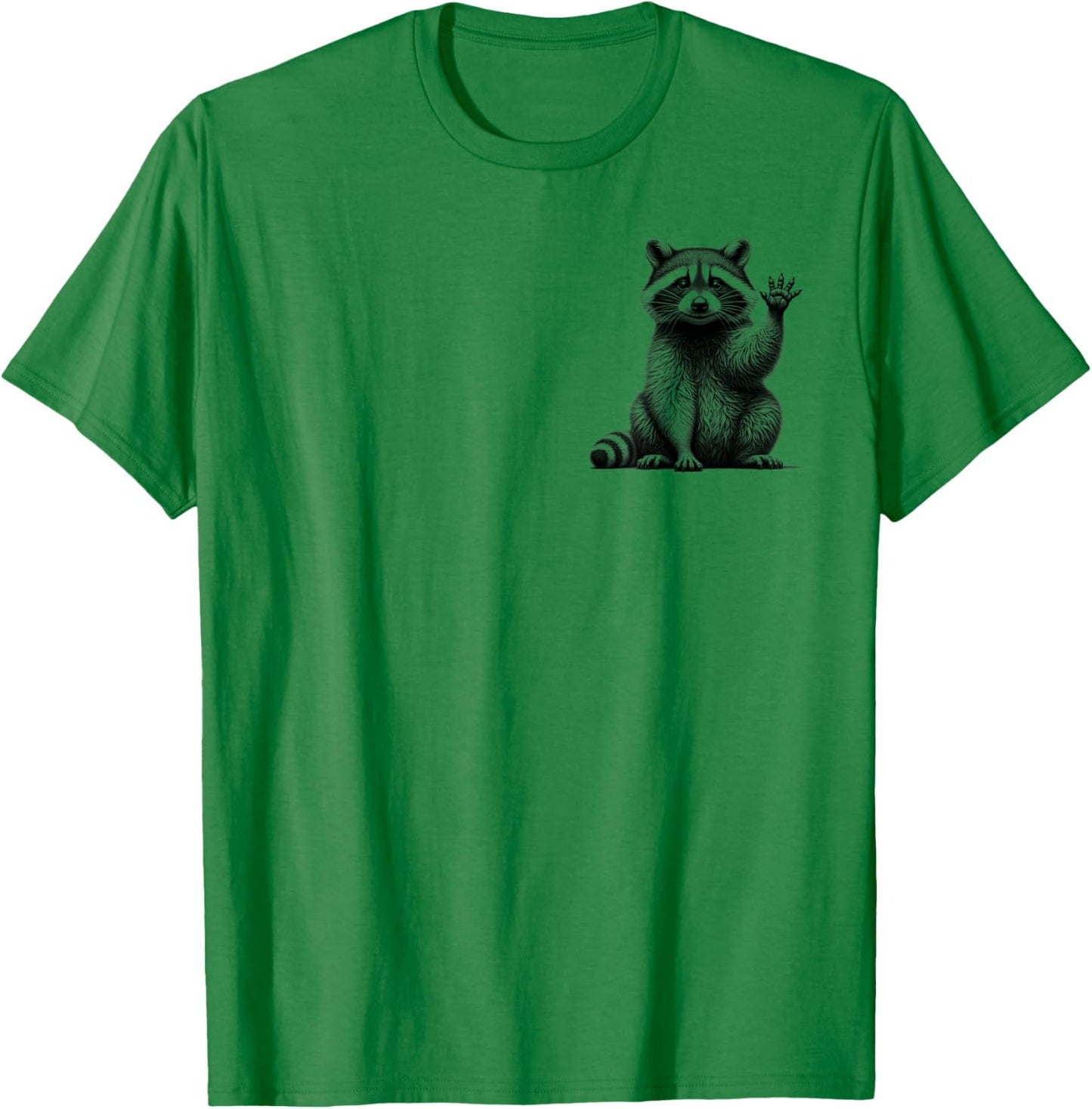 Cute Waving Raccoon in Drawing Style on Chest T-Shirt - T-Shirt | Irish Green