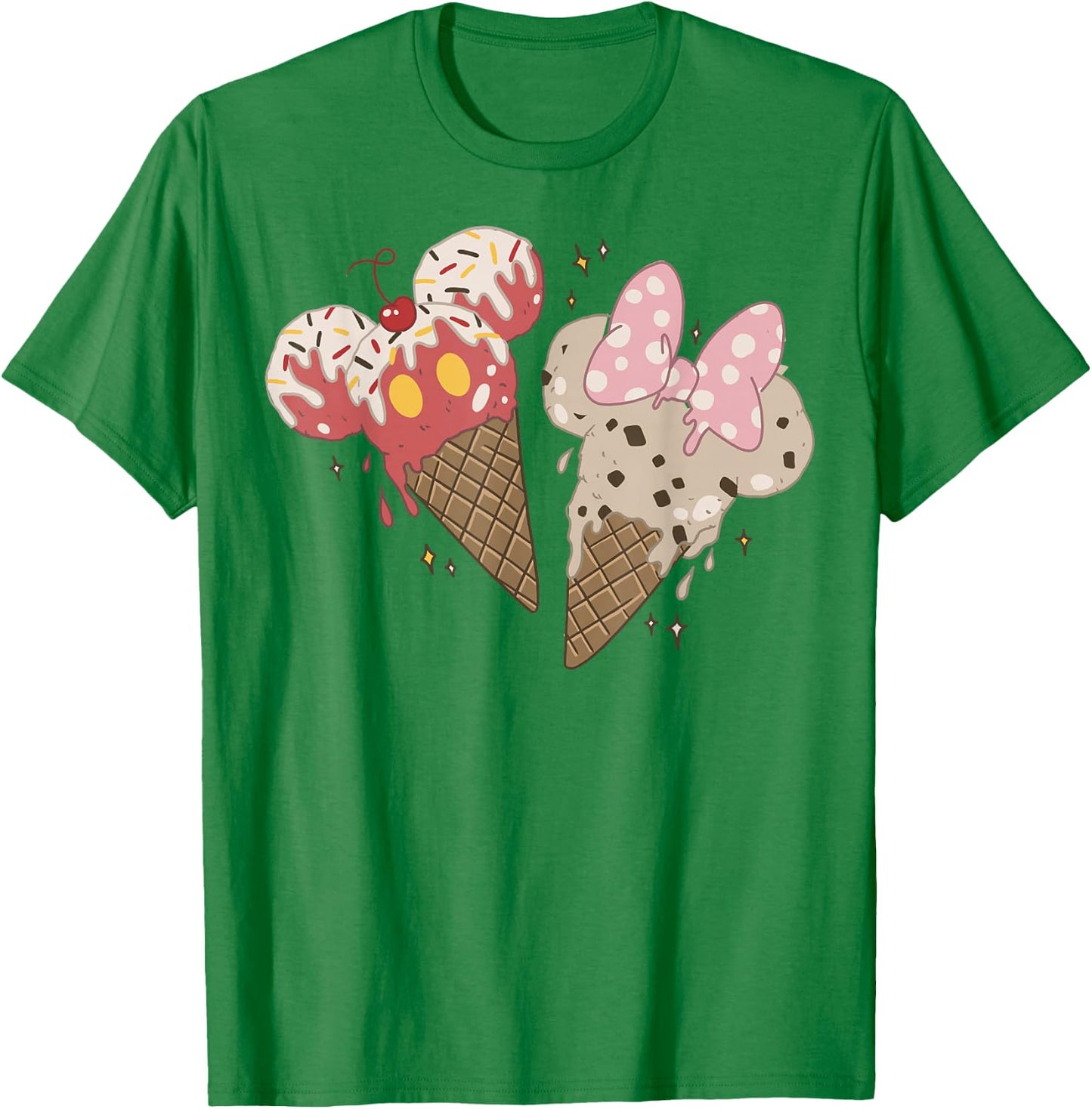 Disney Mickey And Friends Mickey & Minnie Ice Cream Cones Short Sleeve T-Shirt - T-Shirt | Irish Green
