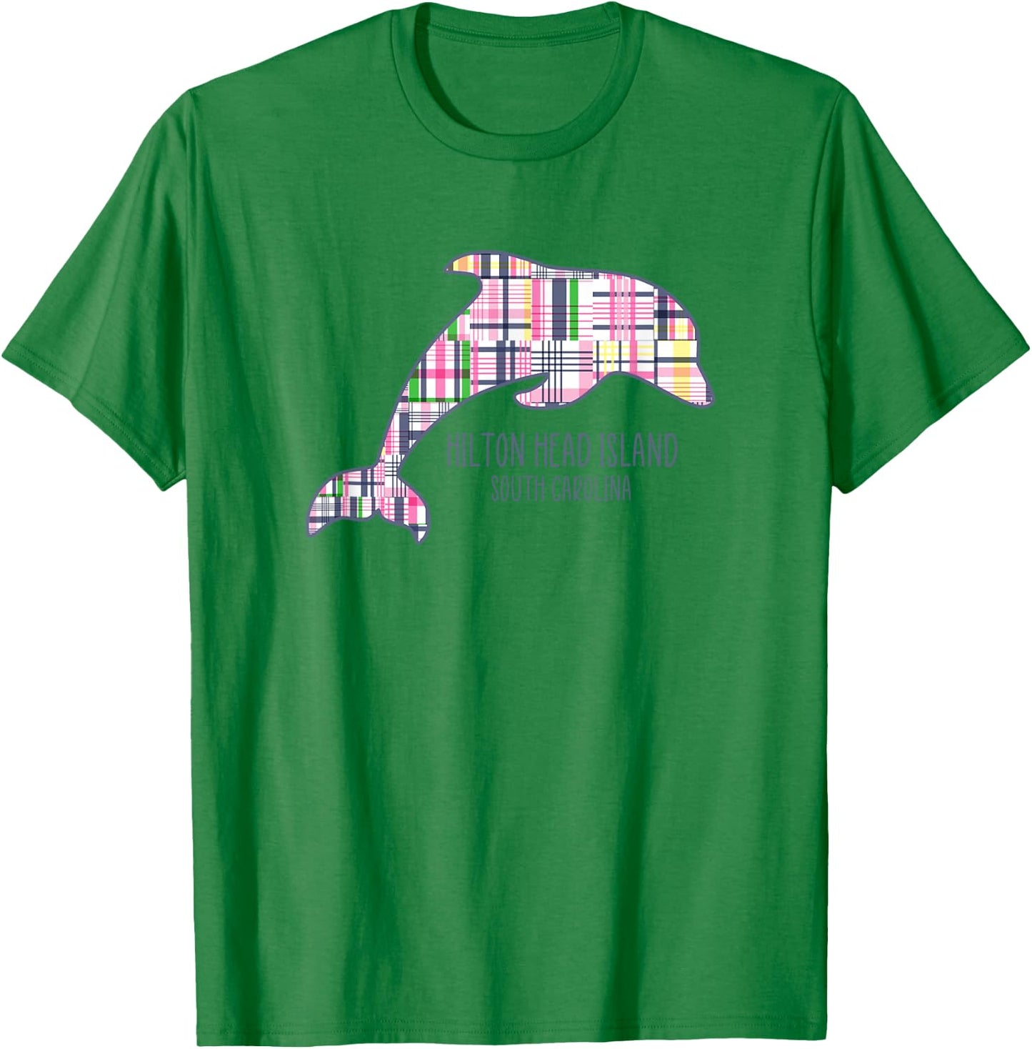 Kids Hilton Head Island South Carolina Preppy Plaid Dolphin T-Shirt - T-Shirt | Irish Green
