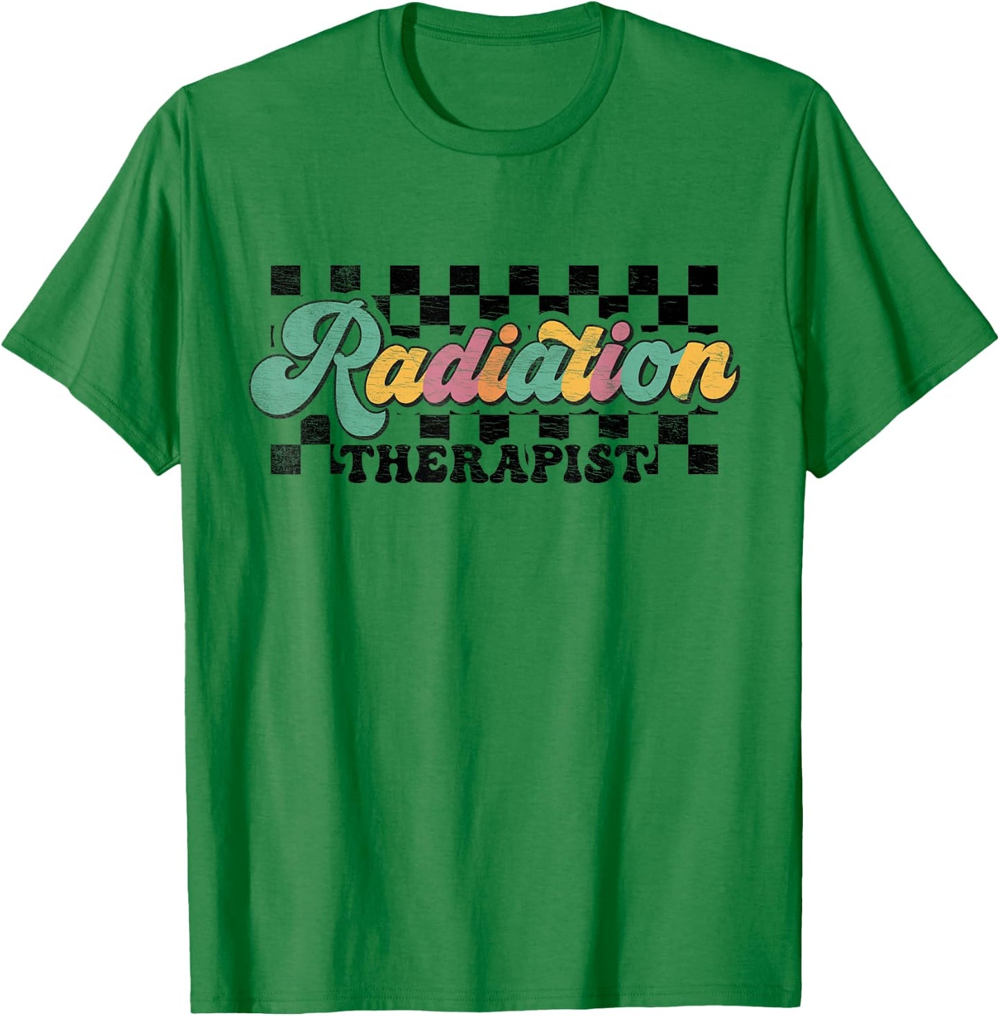 Retro Checkered Radiation Therapist Squad Oncology Nurse T-Shirt - T-Shirt | Irish Green