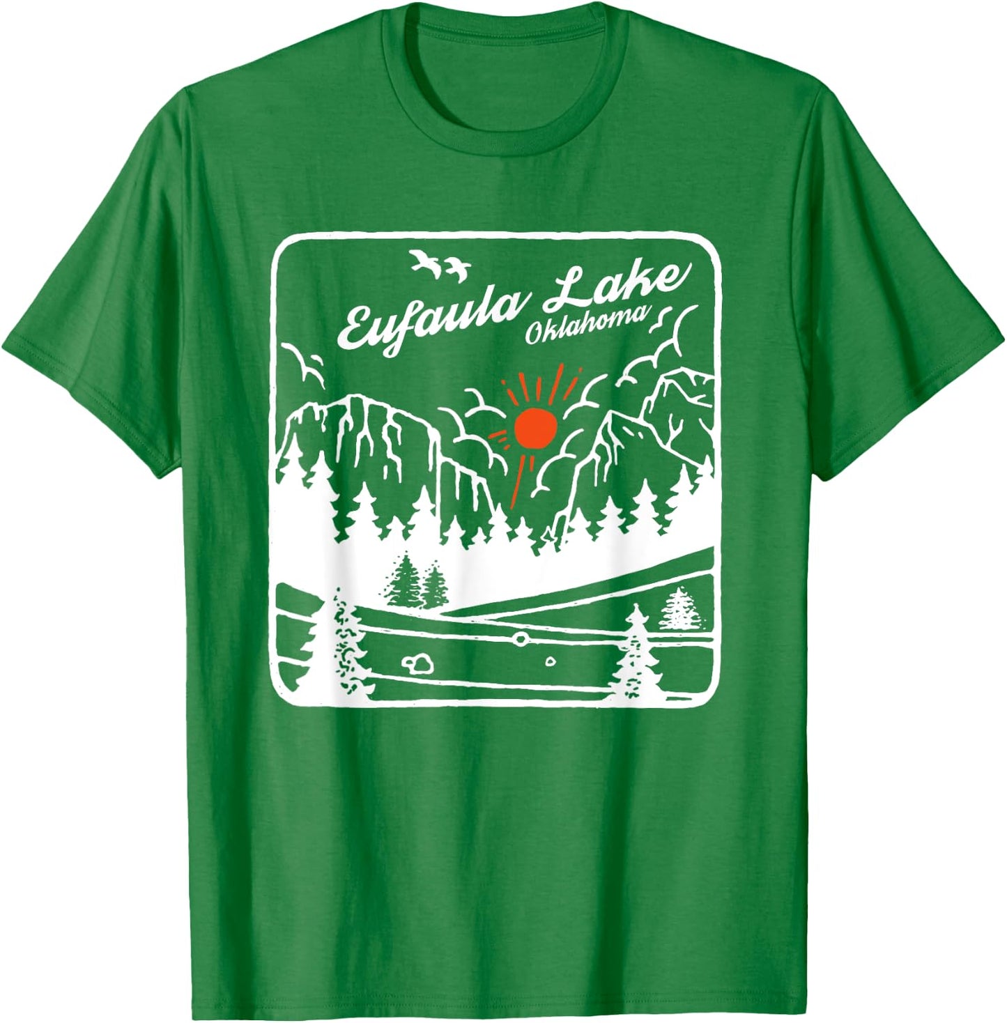 Eufaula Lake Souvenir Fishing Vintage OK Map Gifts Oklahoma T-Shirt - T-Shirt | Irish Green