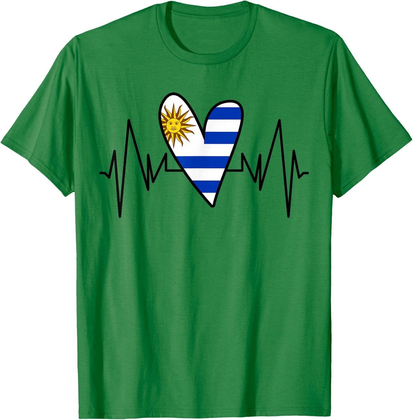 Uruguayan Flag Heartbeat EKG Heart T-Shirt - T-Shirt | Irish Green
