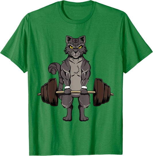 Deadlifting Cat Gym Workout Kitten Deadlifting Weightlifting Women T-Shirt - T-Shirt | Irish Green