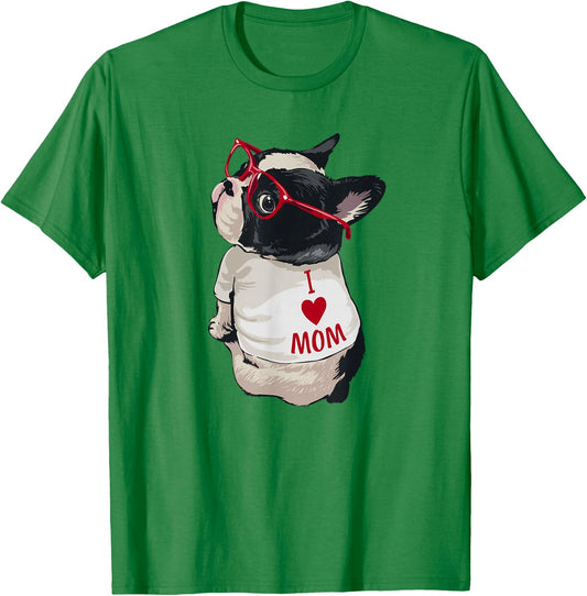 Girls I Heart Mom Love Mama Boston Terrier Dog Lover T-Shirt - T-Shirt | Irish Green