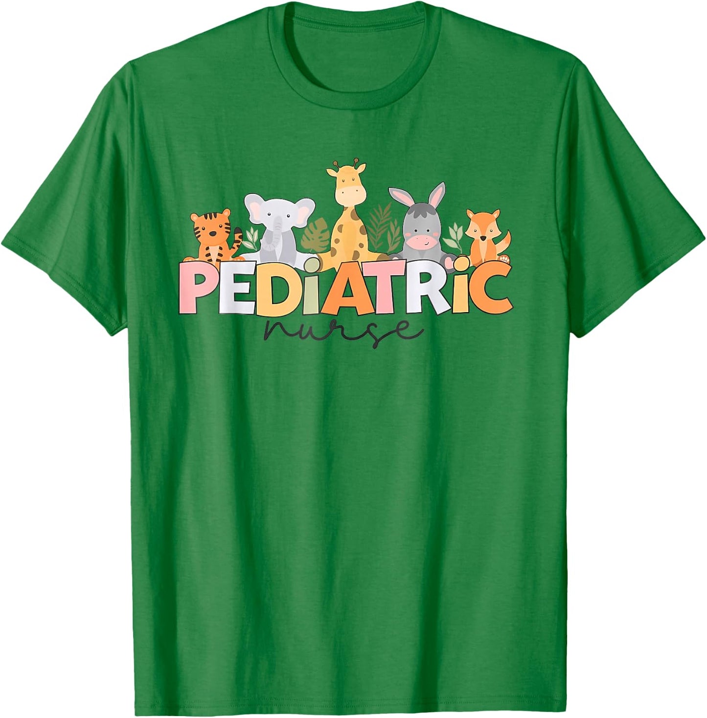 Pediatric Nurse Animal Safari Zoo Peds Nurse Nursing T-Shirt - T-Shirt | Irish Green