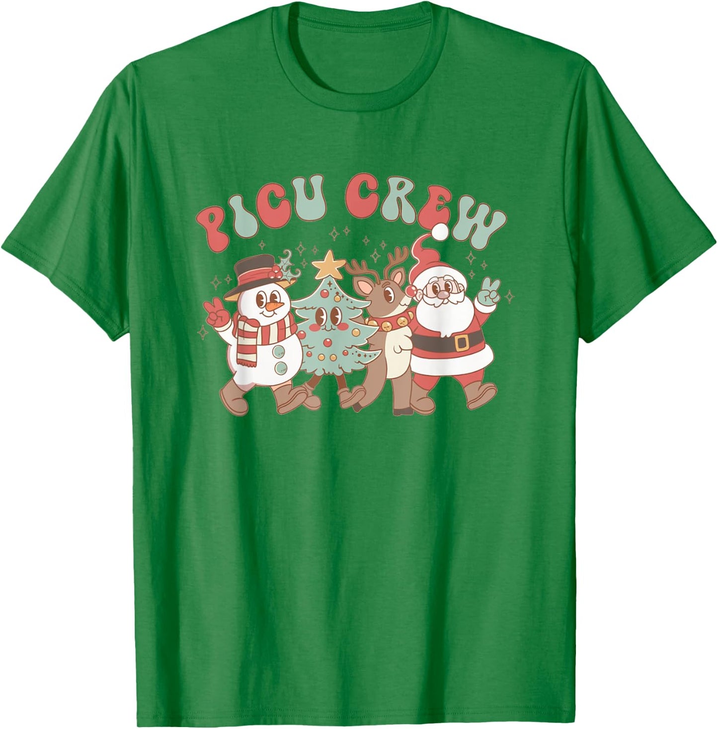 Retro Groovy PICU Nurse Christmas Tree Snowman Reindeer T-Shirt - T-Shirt | Irish Green