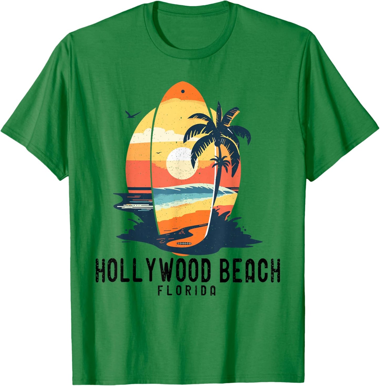 Retro Hollywood Beach Florida Surfboard Waves Beach T-Shirt - T-Shirt | Irish Green