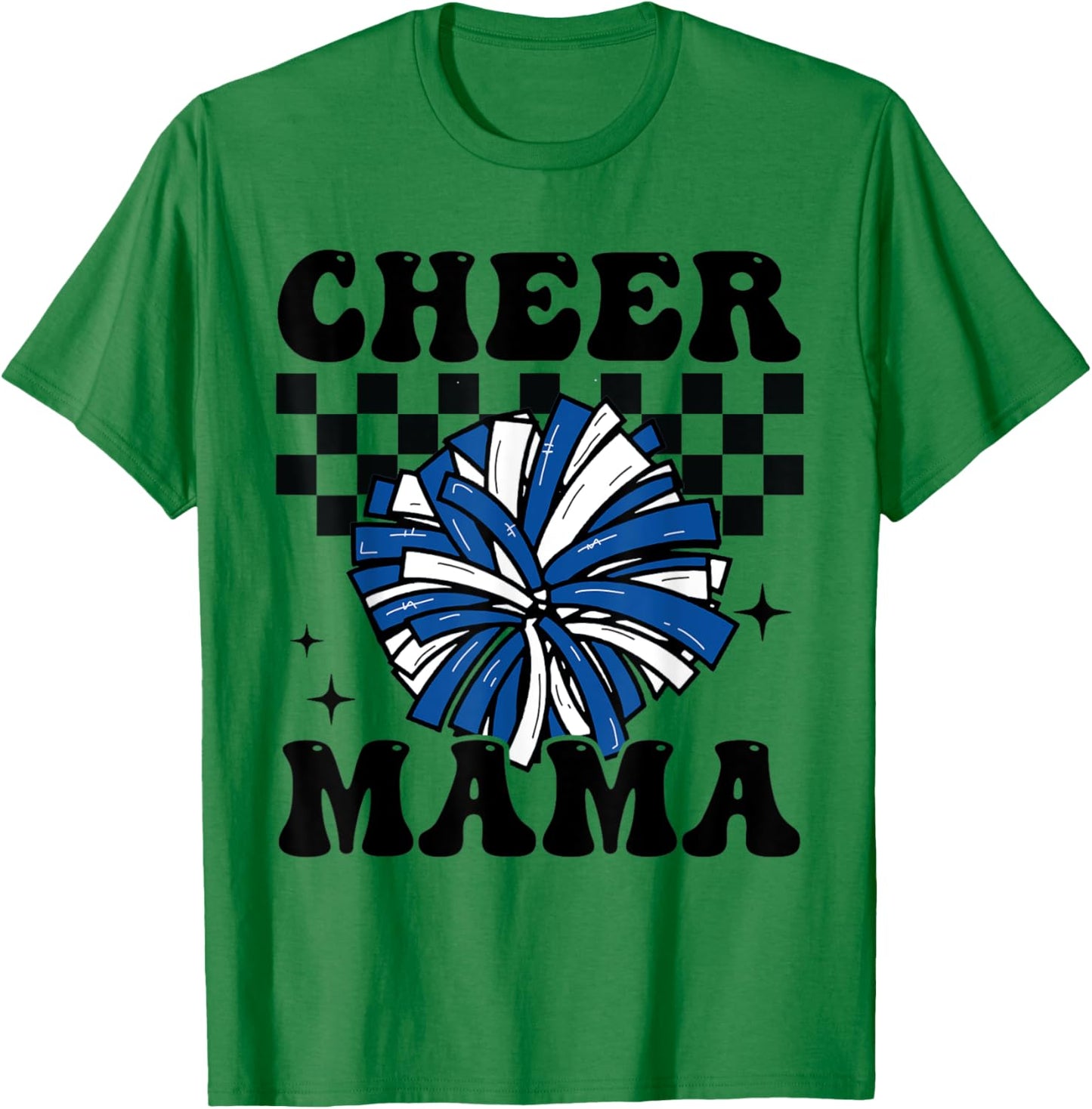 Cheer Mama Checkered Retro Cheerleader Cheerleading Mom Blue T-Shirt - T-Shirt | Irish Green