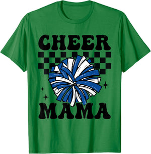 Cheer Mama Checkered Retro Cheerleader Cheerleading Mom Blue T-Shirt - T-Shirt | Irish Green