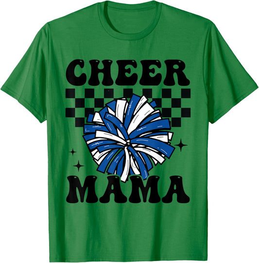 Cheer Mama Checkered Retro Cheerleader Cheerleading Mom Blue T-Shirt - T-Shirt | Irish Green