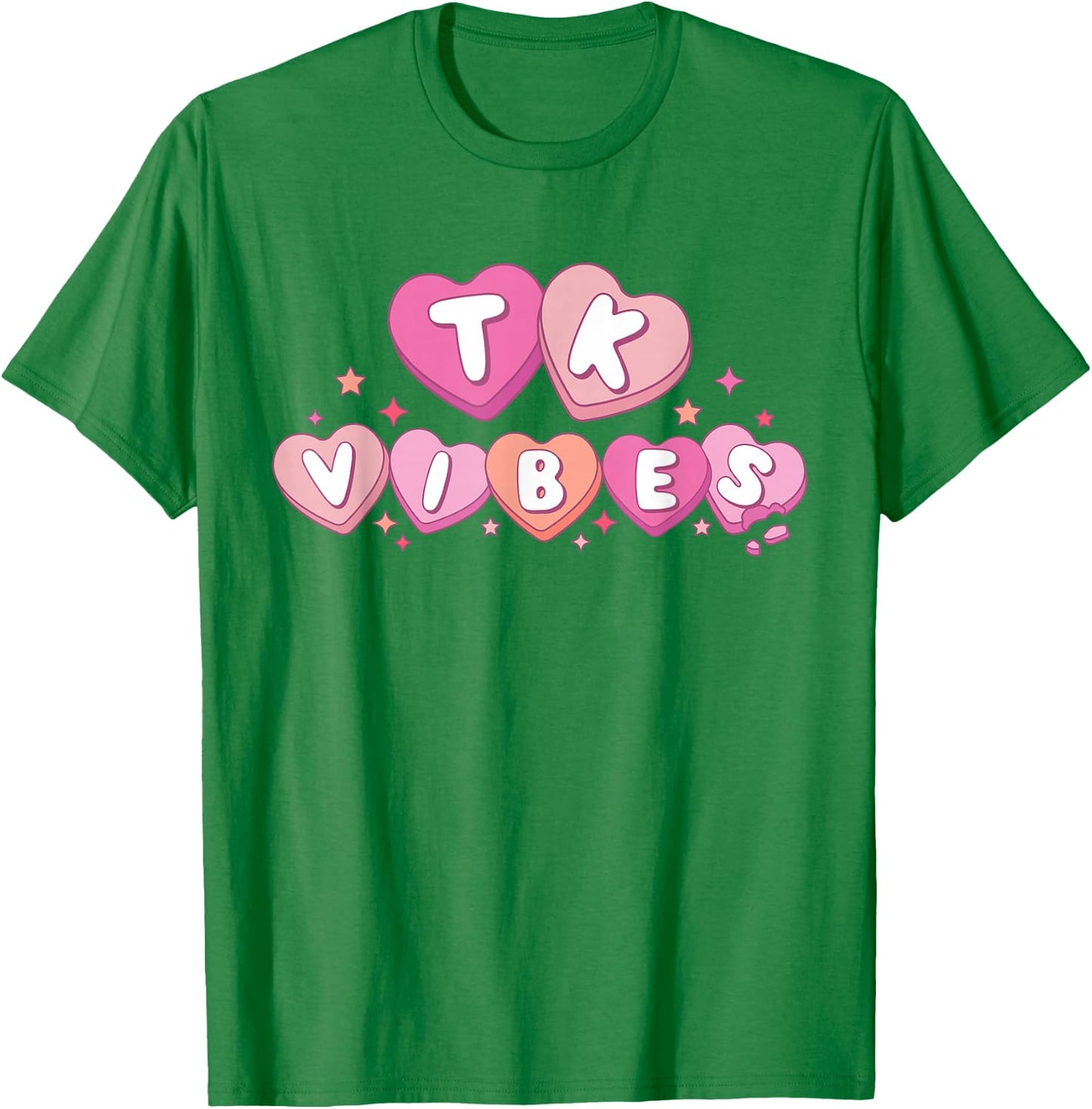 TK Vibes Retro Valentine Day Candy Heart Kid Team TK Teacher T-Shirt - T-Shirt | Irish Green