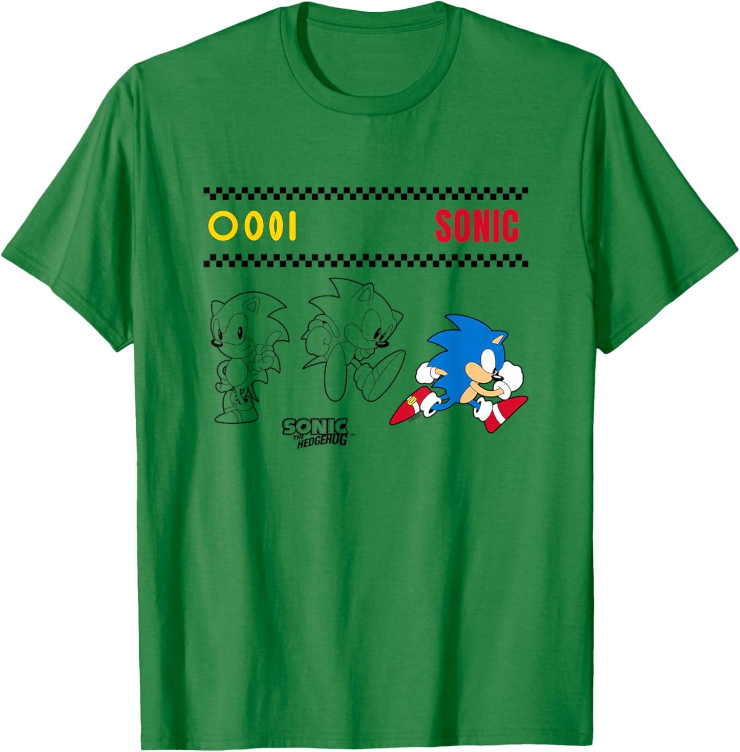 Sonic The Hedgehog Many Poses Cute Sketches T-Shirt - T-Shirt | Irish Green