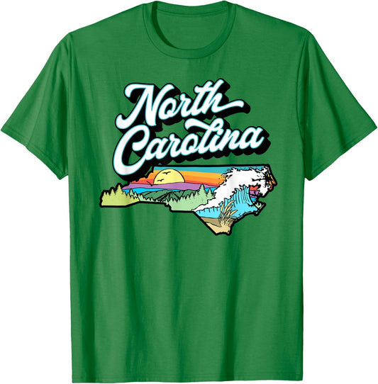 North Carolina Vintage Nature Lover Mountains & Beach Retro Women Kids T-Shirt - T-Shirt | Irish Green