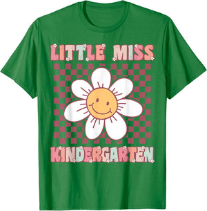 Little Miss Kindergarten Cute Groovy First Day of School T-Shirt - T-Shirt | Irish Green