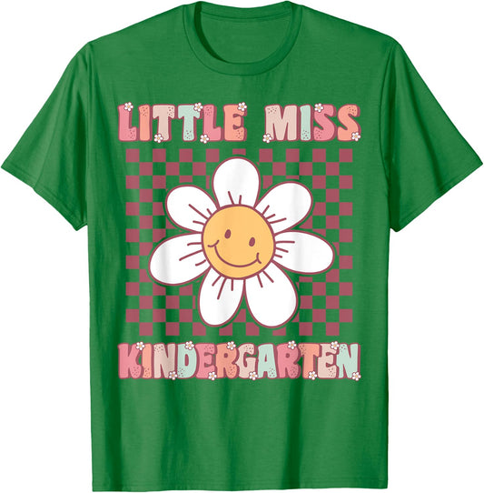 Little Miss Kindergarten Cute Groovy First Day of School T-Shirt - T-Shirt | Irish Green