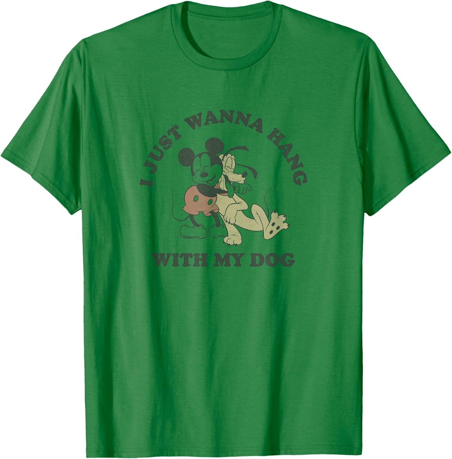 Disney Mickey & Pluto Hugging I Just Wanna Hang With My Dog T-Shirt - T-Shirt | Irish Green