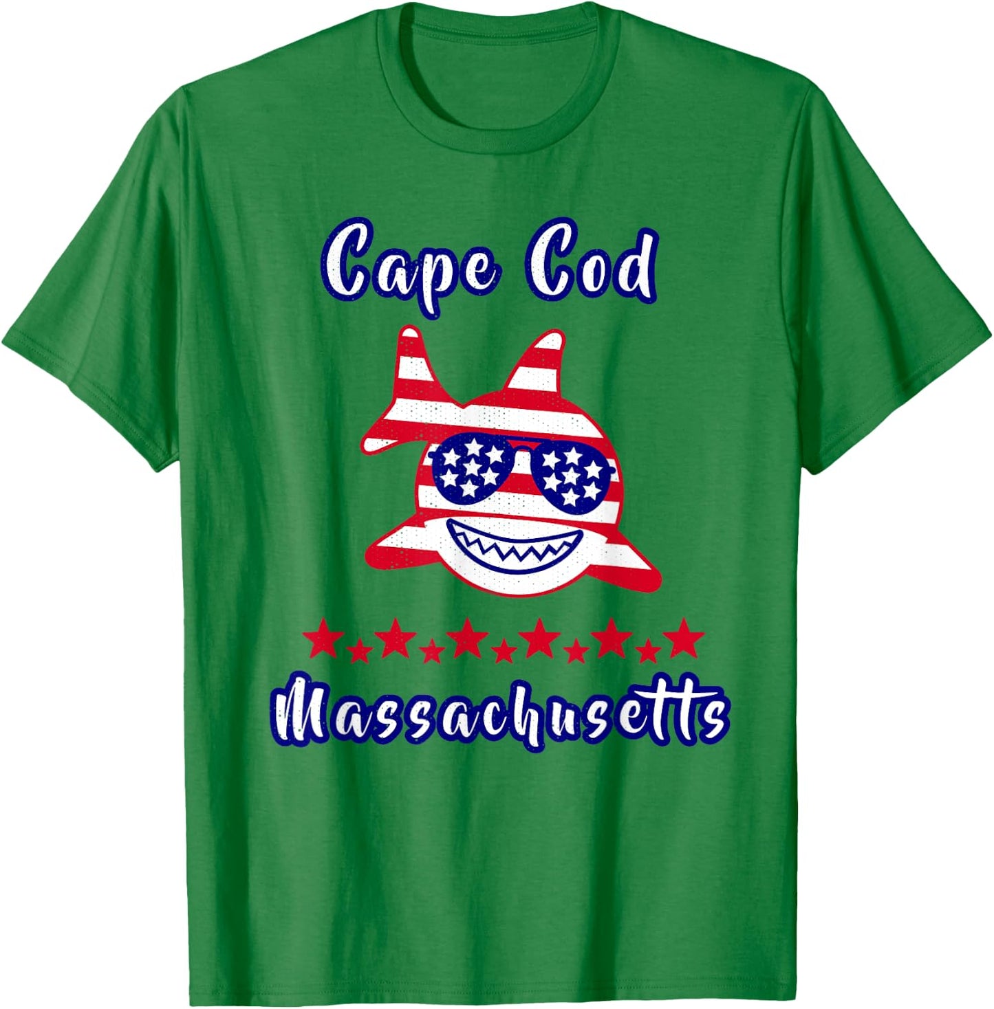 Cape Cod Massachusetts Patriotic Shark American Flag T-Shirt - T-Shirt | Irish Green