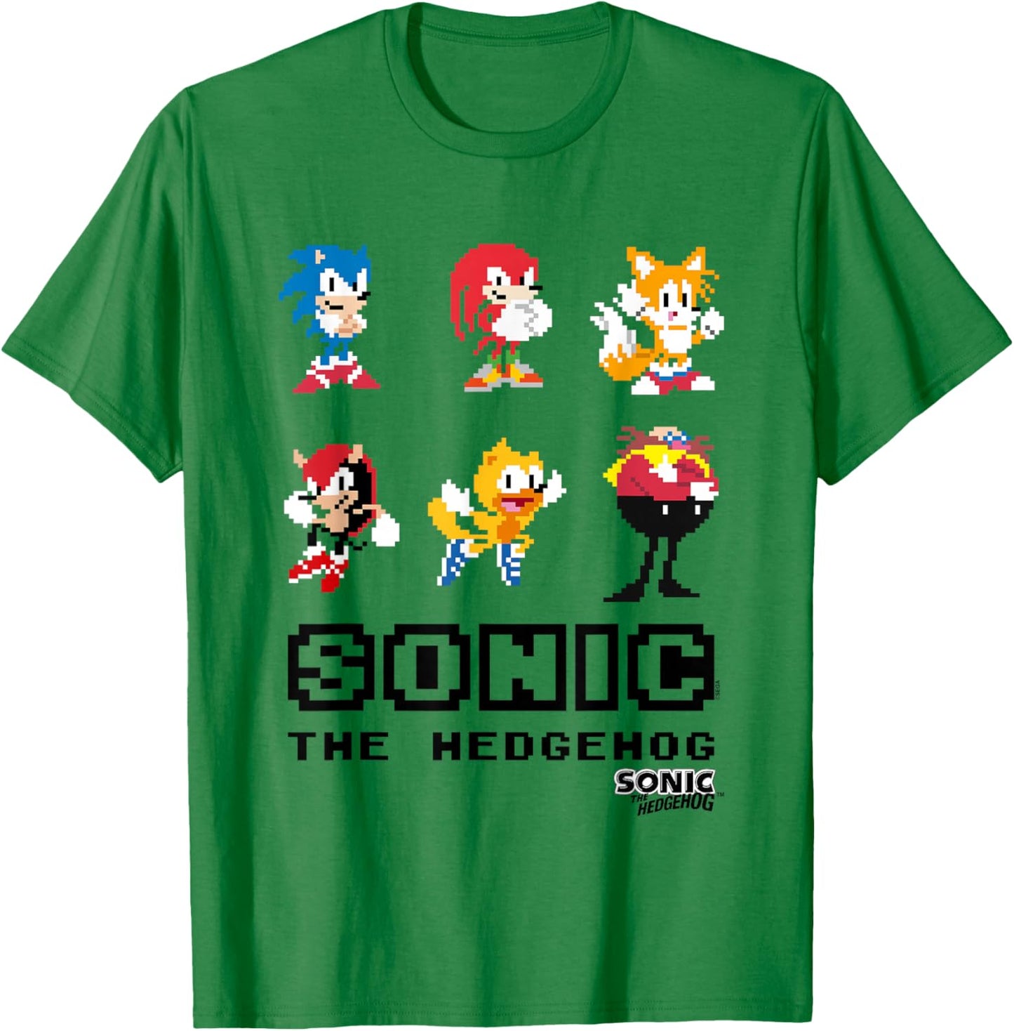 Sonic The Hedgehog Friends & Foes Pixel Art Group Shot T-Shirt - T-Shirt | Irish Green