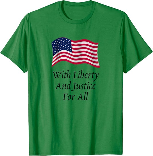 With Liberty and Justice for All American Flag Patriotic T-Shirt - T-Shirt | Irish Green