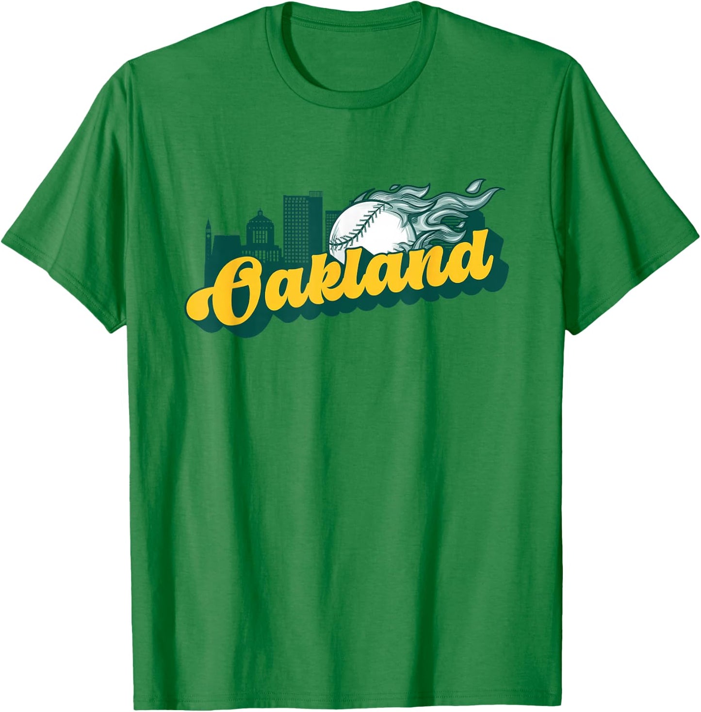 Oakland Baseball Vintage City Skyline Retro Baseball Lover T-Shirt - T-Shirt | Irish Green