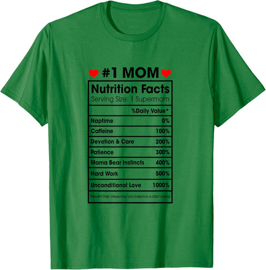 #1 Mom Nutrition Facts Momlife Mother's Day Top For Mom Mama T-Shirt - T-Shirt | Irish Green