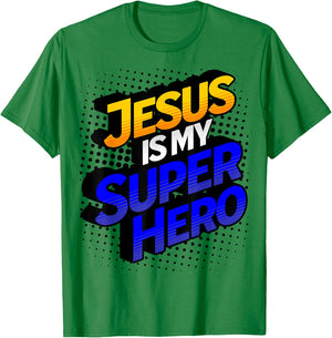Jesus Is My Superhero Comic Book Christian T-Shirt - T-Shirt | Irish Green