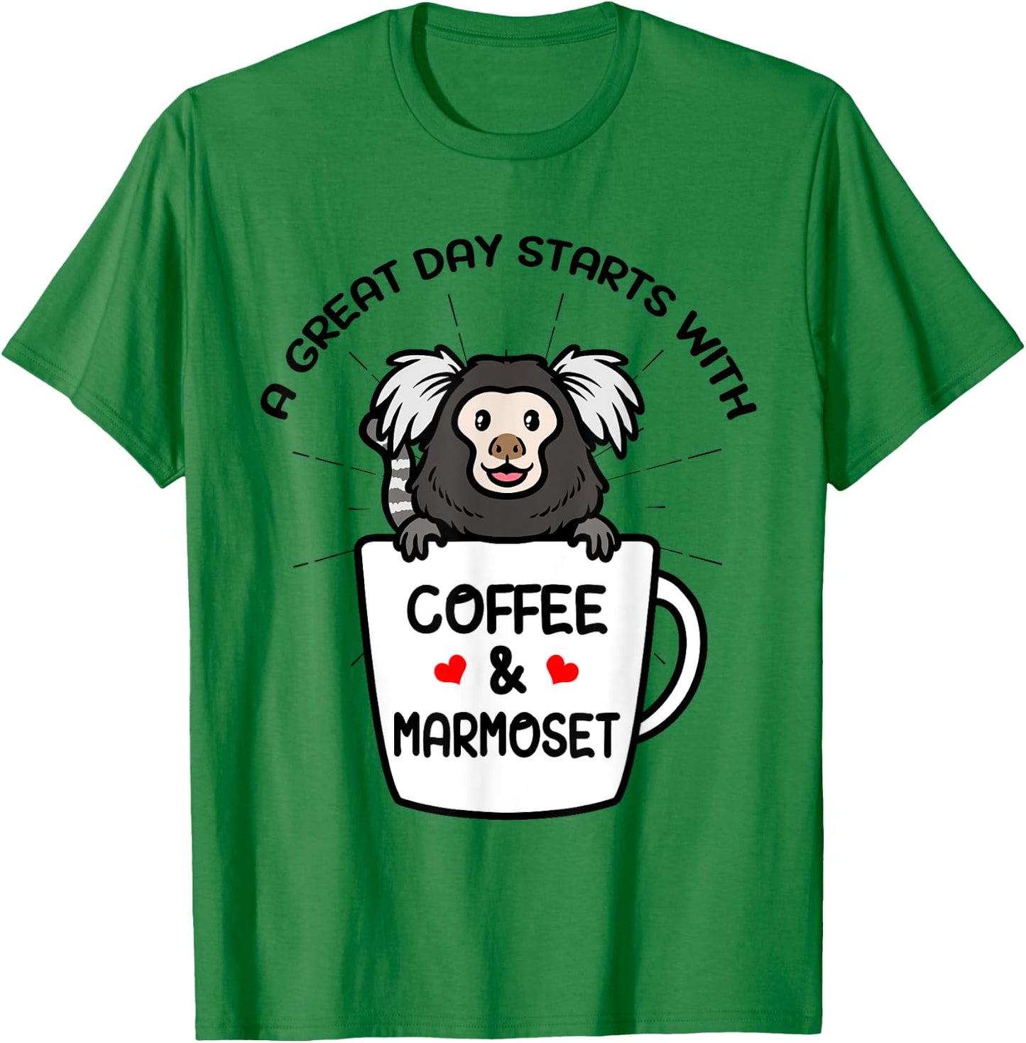 A Great Day Starts With Coffee & Marmoset Monkey T-Shirt - T-Shirt | Irish Green