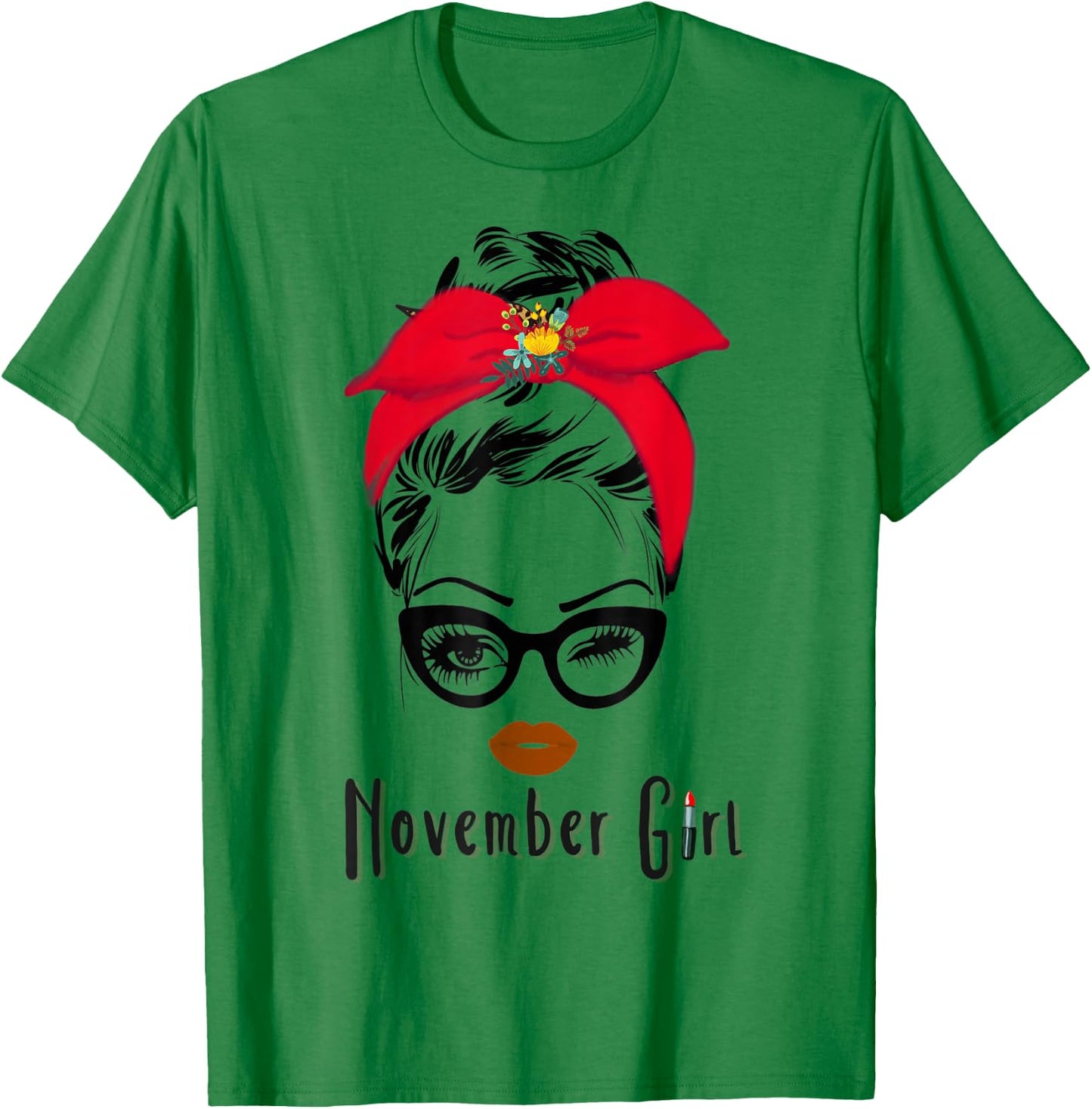 November Girl Wink Eye Woman Face Wink Eyes Lady Face T-Shirt - T-Shirt | Irish Green