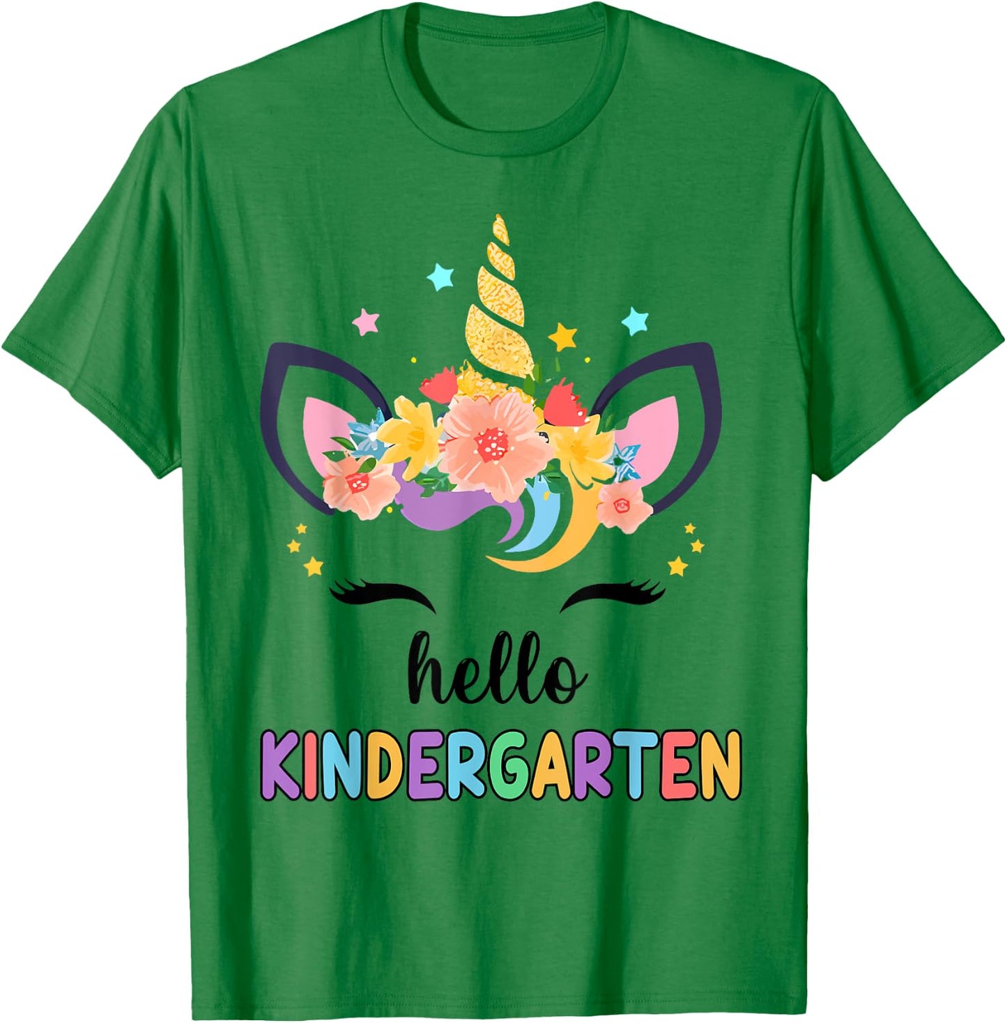 Hello Kindergarten Girl First Day Back School Unicorn Kids T-Shirt - T-Shirt | Irish Green