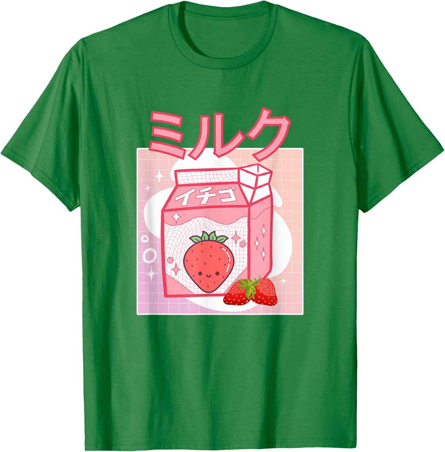 Cute Pink Strawberry Milk Japanese Kawaii Retro 90s Anime T-Shirt - T-Shirt | Irish Green
