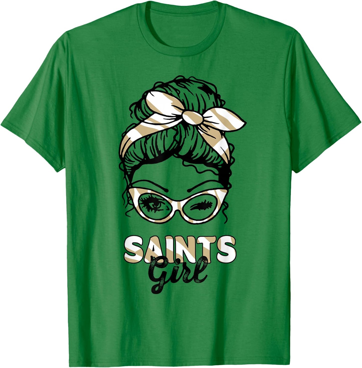 Saints Girl Messy Bun T-Shirt - T-Shirt | Irish Green