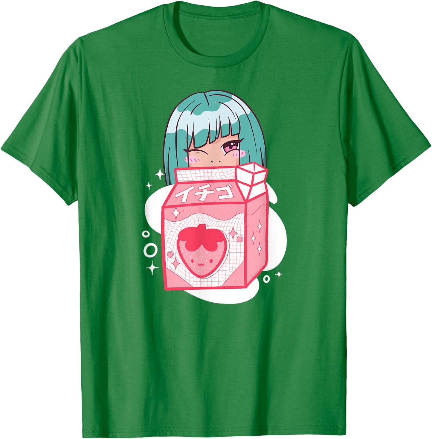Cute Anime Kawaii Girl with Strawberry Milk - Kawaii Anime T-Shirt - T-Shirt | Irish Green