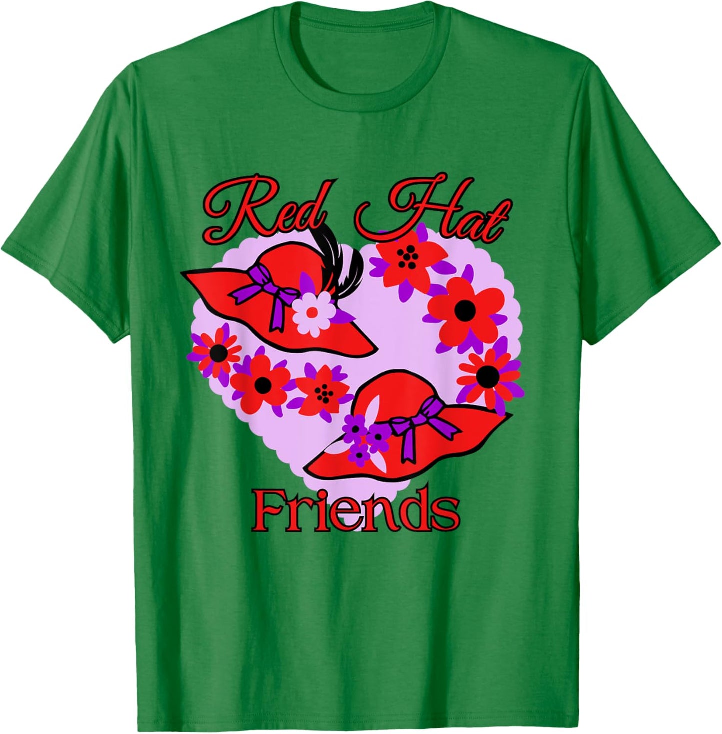 Red Hat Friends Purple Flowers Feathers Heart T-Shirt - T-Shirt | Irish Green
