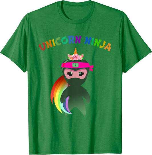 Pink UNICORN NINJA Fancy Dress Spy Girls Kids Mom Teachers T-Shirt - T-Shirt | Irish Green