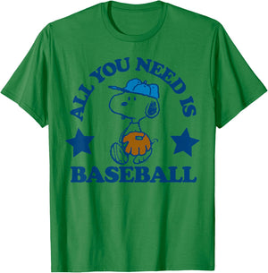 Peanuts - Snoopy All You Need Is Baseball T-Shirt - T-Shirt | Irish Green