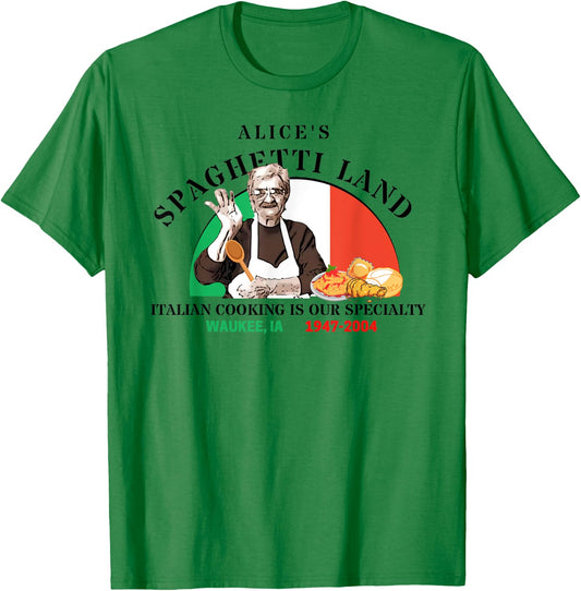 Alice's Spaghetti Land Waukee, Iowa Italian Restaurant T-Shirt - T-Shirt | Irish Green